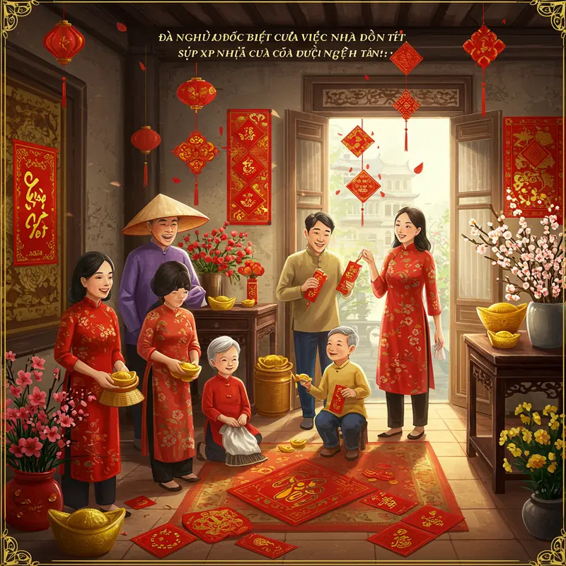 Gia đình Việt cùng nhau dọn dẹp, trang trí nhà cửa chuẩn bị đón Tết.