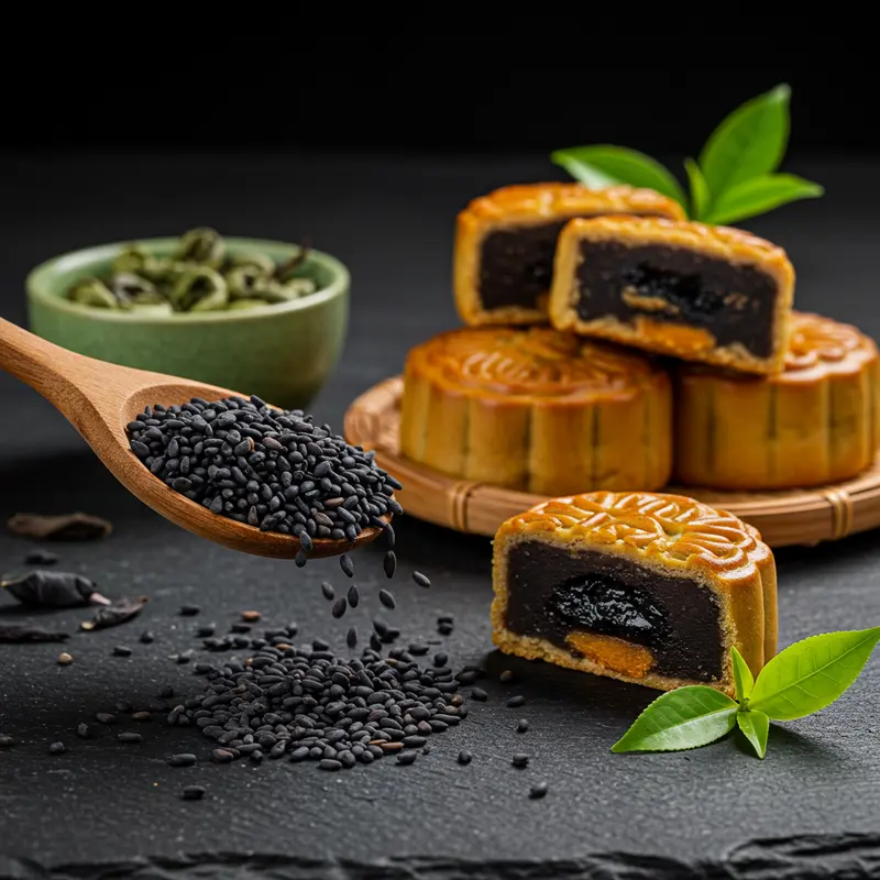 Bánh trung thu lava mè đen với lớp nhân tan chảy độc đáo.