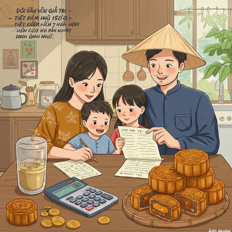 Bánh Trung Thu 150g vừa vặn trên bàn ăn gia đình nhỏ.