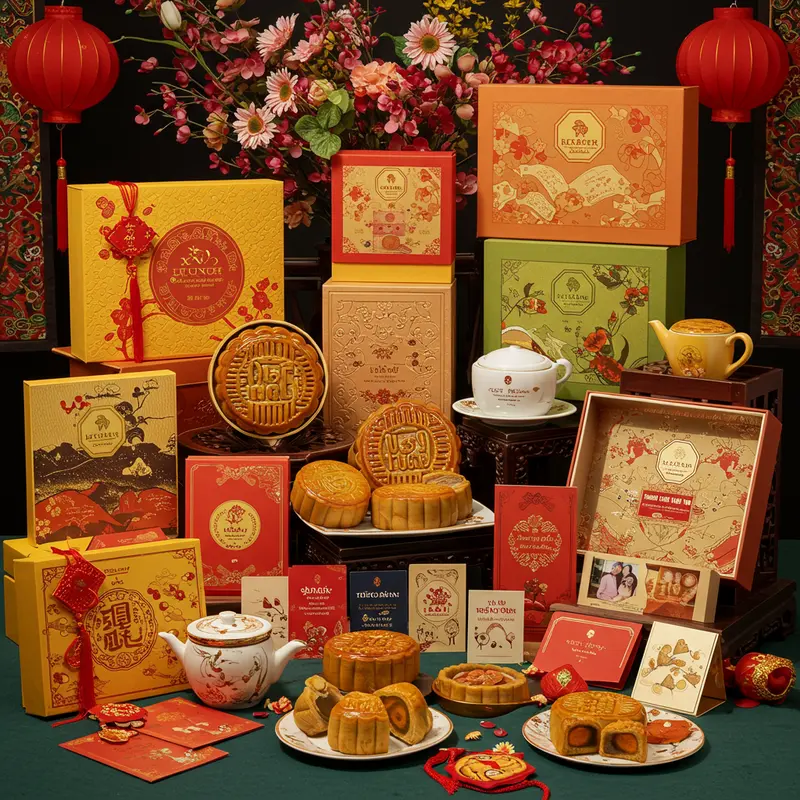 Bánh Trung Thu cao cấp với hộp quà sang trọng và nguyên liệu tự nhiên.