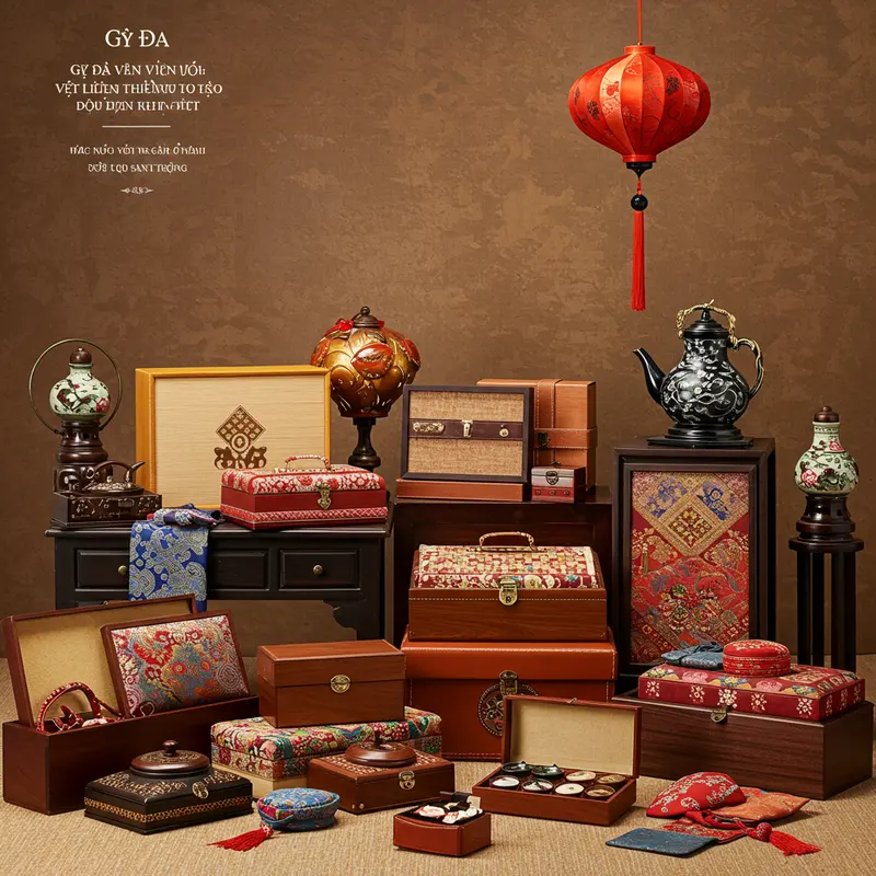 Hộp quà sử dụng giấy mỹ thuật dập vân và ép kim tạo vẻ ngoài sang trọng.