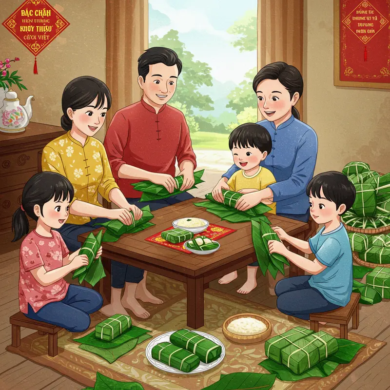 Gia đình Việt quây quần bên bàn thờ tổ tiên trong ngày Tết.