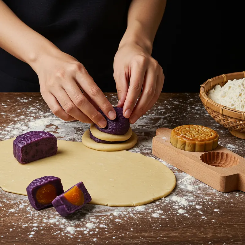 Bánh nướng nhân khoai môn trong không gian Trung Thu truyền thống Việt Nam.