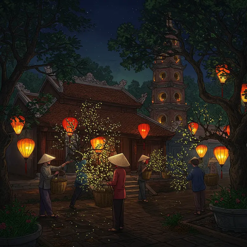 Gia chủ đón vị khách đầu tiên xông đất dịp Tết trong không khí ấm áp, rộn ràng.