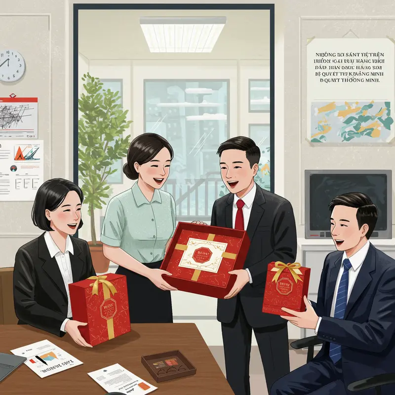 Bộ quà tặng cao cấp bày biện tinh tế, thể hiện sự chuẩn bị chu đáo khi đặt hàng sớm.