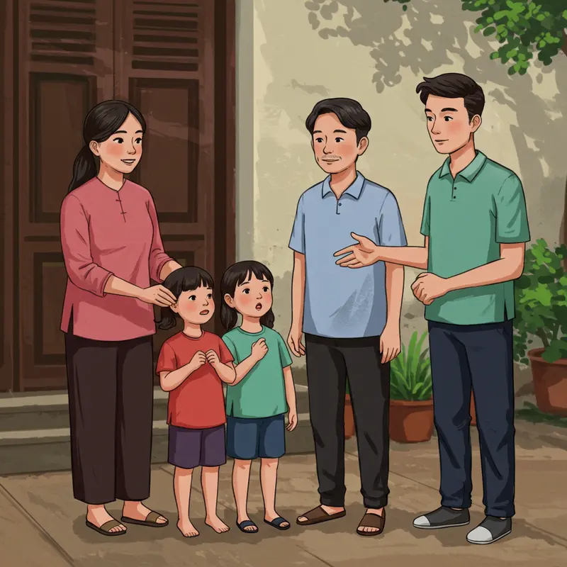 Không gian gia đình ấm áp giữa nhiều thế hệ cùng tương tác thân mật.