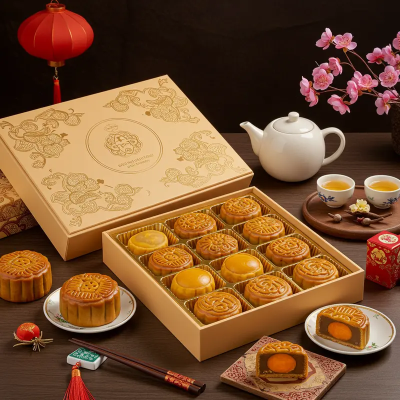 Bánh Trung Thu cao cấp được trình bày trong hộp sang trọng.