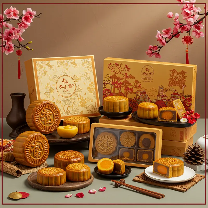 Gia đình ba thế hệ bàn luận lựa chọn bánh trung thu phù hợp.