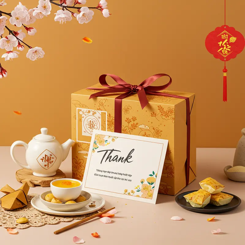 Hộp quà Trung Thu kết hợp bánh, trà và rượu vang cao cấp.