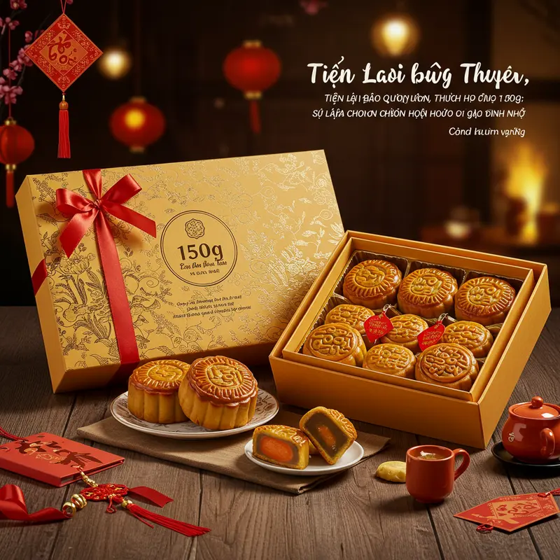 Bánh Trung Thu 150g vừa vặn trên bàn ăn gia đình nhỏ.