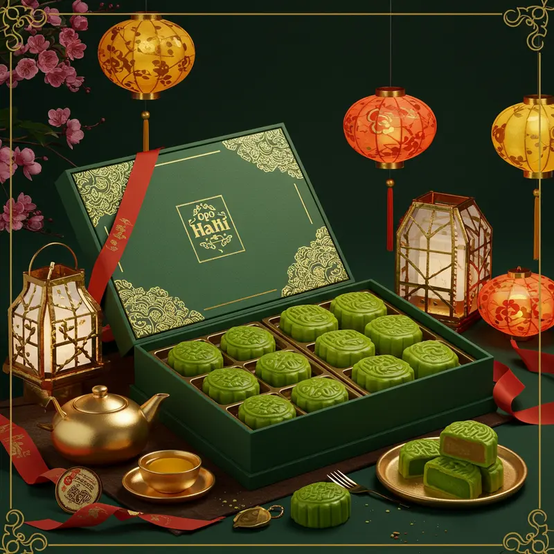 Bánh trung thu truyền thống bên cạnh bánh mochi trà xanh hiện đại.