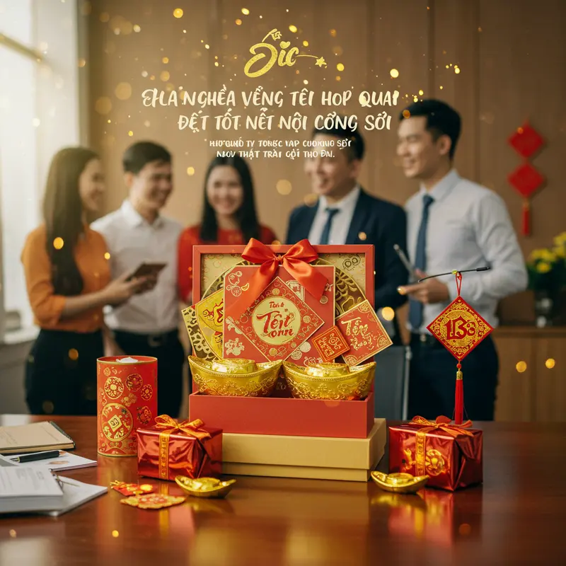 Hộp quà Tết sang trọng tạo không khí ấm áp nơi công sở.