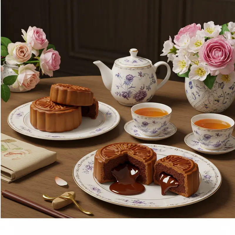 Cận cảnh bánh trung thu lava chocolate với lớp nhân tràn đầy quyến rũ.