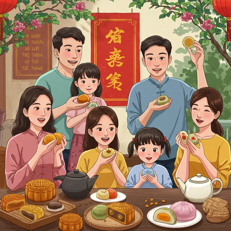 Hai loại bánh trung thu với nét truyền thống và hiện đại đặt cạnh nhau.