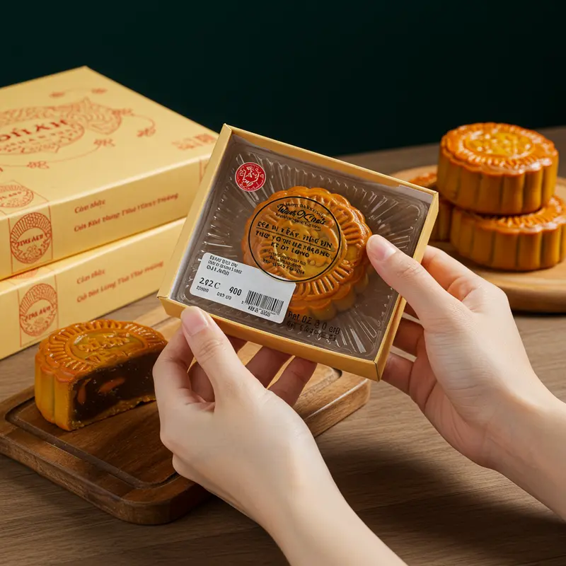 Bánh trung thu tầm trung đủ kiểu dáng và màu sắc bày đẹp mắt trên bàn.