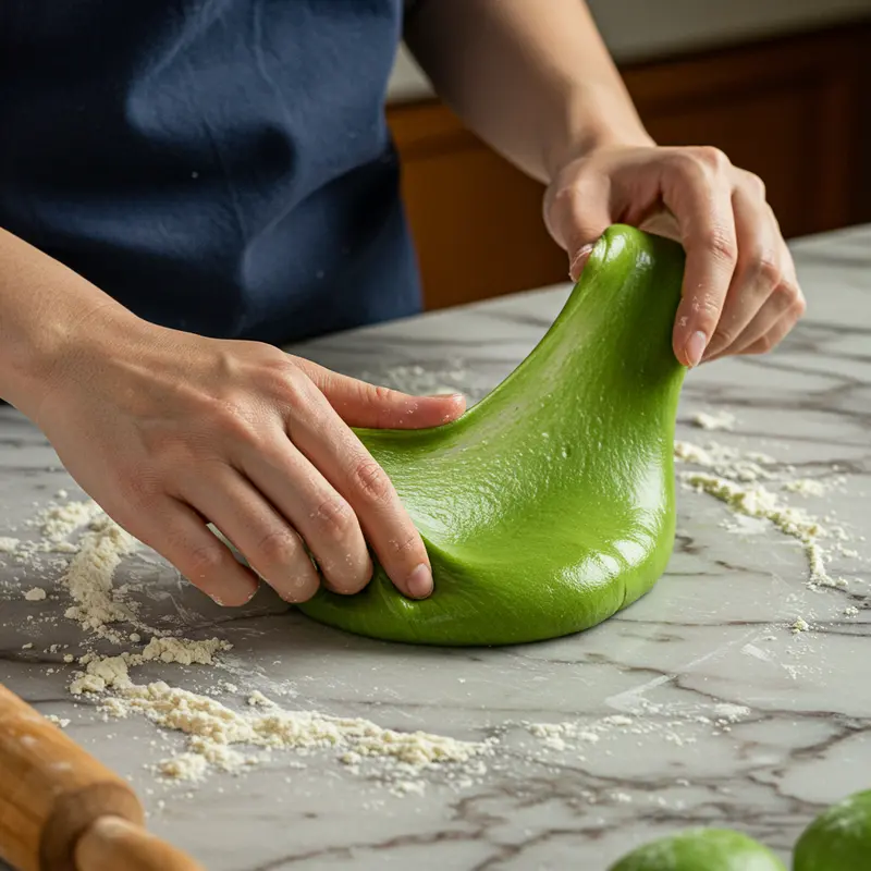 Bánh trung thu mochi trà xanh đầy màu sắc trên khay gỗ sang trọng cùng ấm trà kiểu Nhật.