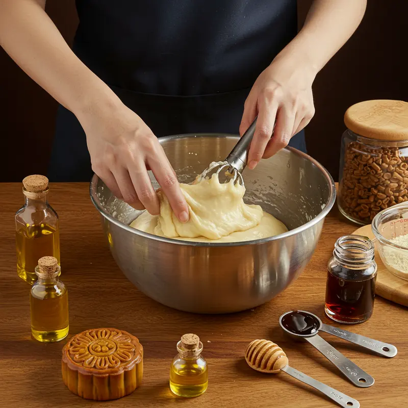 Hình ảnh mô tả lớp vỏ bánh Trung Thu bị nứt và các nguyên liệu đi kèm