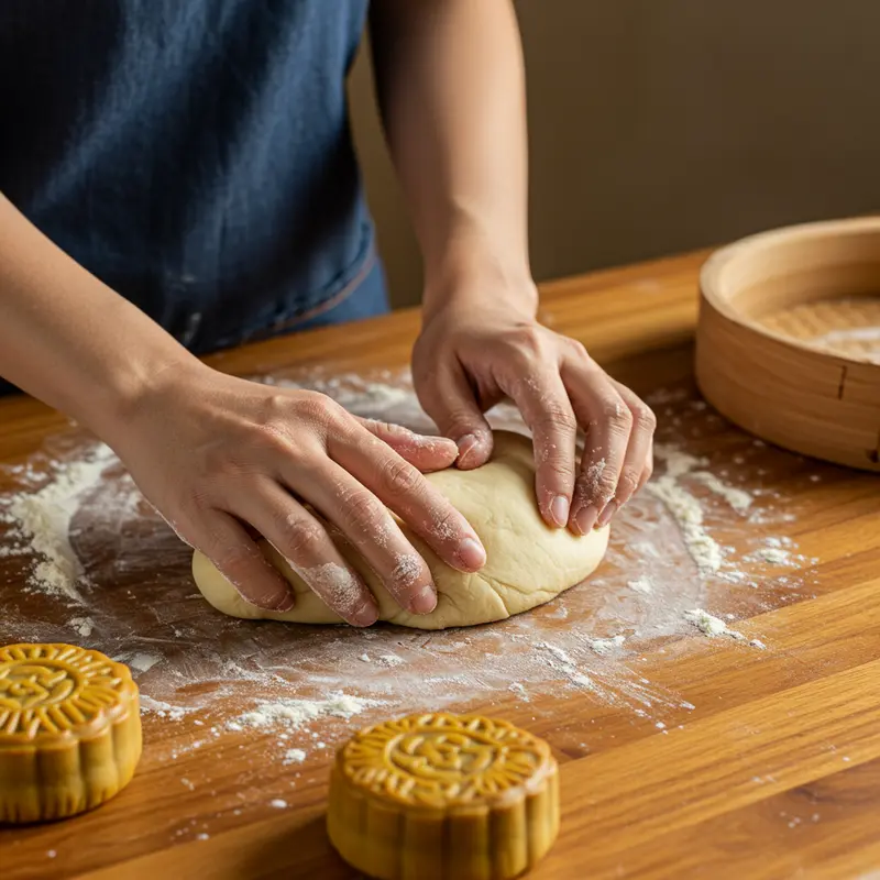 Cảnh tượng chợ truyền thống với bánh nướng Trung Thu và lồng đèn rực rỡ