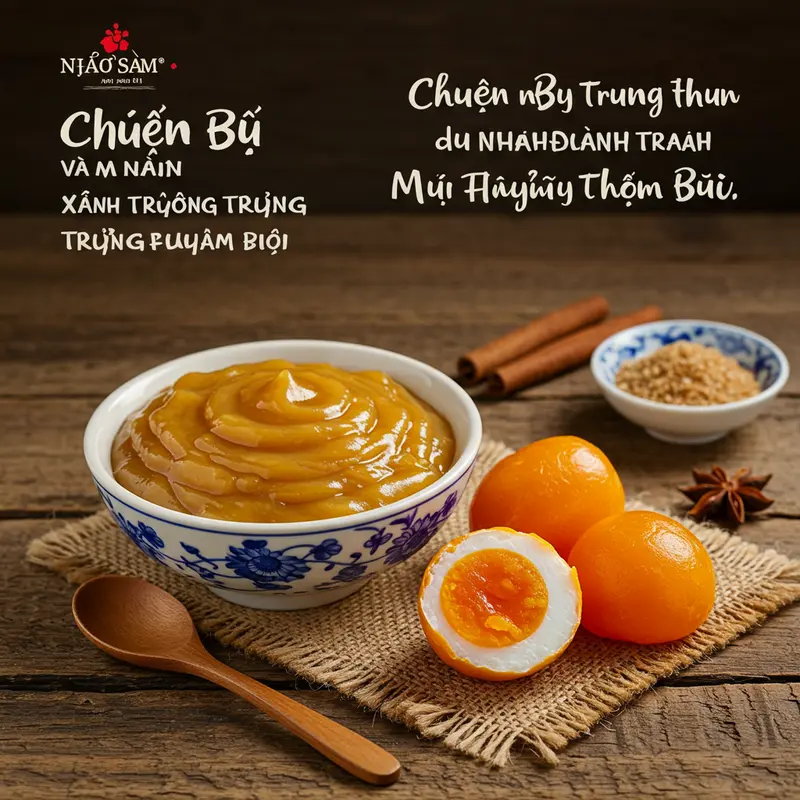 Bánh nướng Trung Thu nhân đậu xanh trứng muối và khung cảnh truyền thống dịp Tết Trung Thu