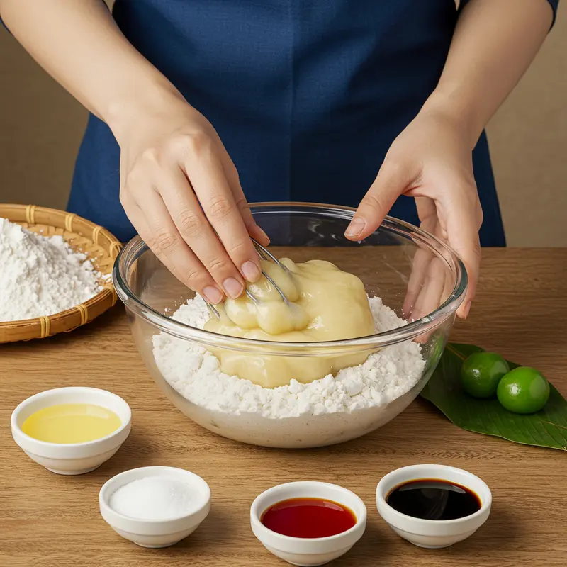 Nguyên liệu làm bánh trung thu dẻo mini đầy đủ, tươi ngon.