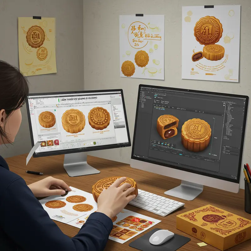 Doanh nghiệp trao đổi ý tưởng thiết kế logo bánh trung thu.