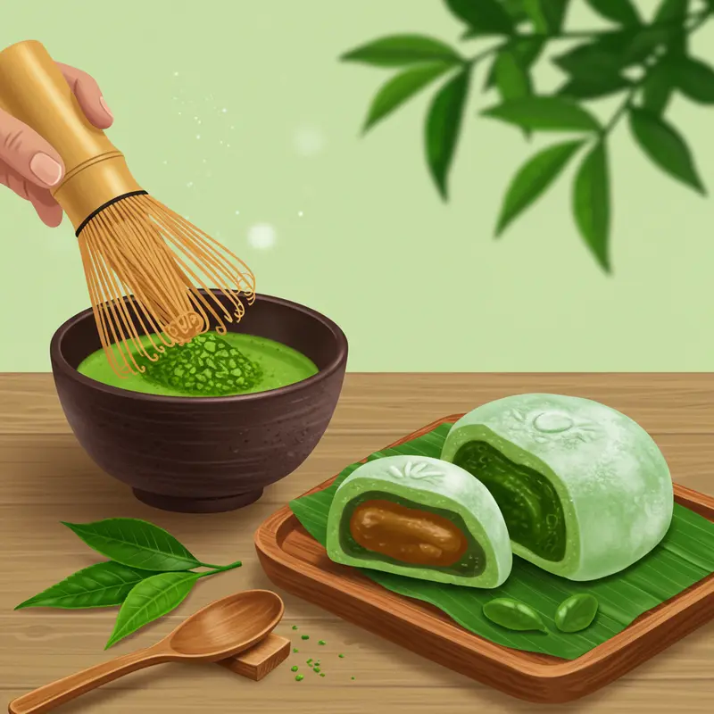 Bánh trung thu truyền thống bên cạnh bánh mochi trà xanh hiện đại.