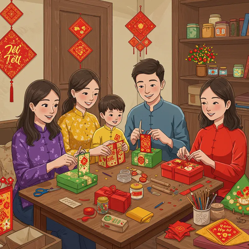 Hộp quà Tết handmade với những sản phẩm thủ công rực rỡ, đậm chất truyền thống.