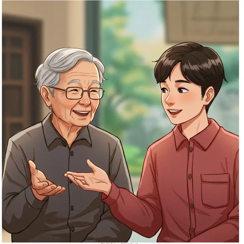 Không gian gia đình ấm áp giữa nhiều thế hệ cùng tương tác thân mật.