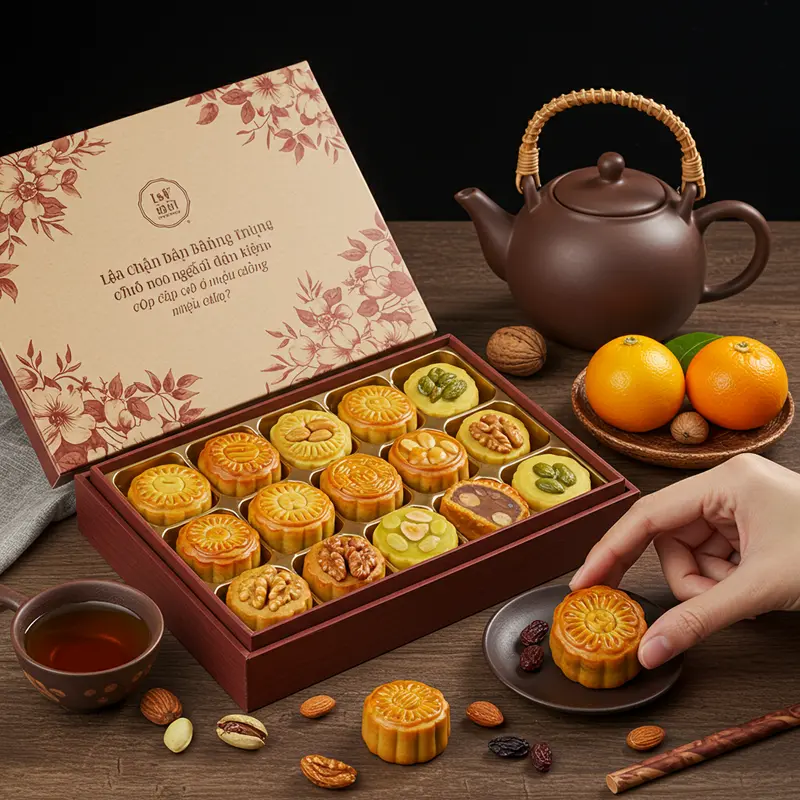 Bánh trung thu cao cấp với nhiều loại nhân hiện đại và truyền thống.