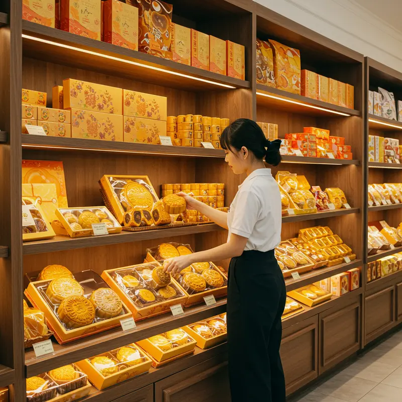 Hình ảnh bánh trung thu truyền thống và bánh mini đặt cạnh nhau, làm nổi bật sự khác biệt về kích thước và hoa văn.