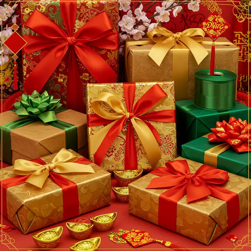 Các hộp quà Tết trang trí với nơ, ruy băng, thiệp và hoa lụa thể hiện ý nghĩa tri ân đặc biệt.