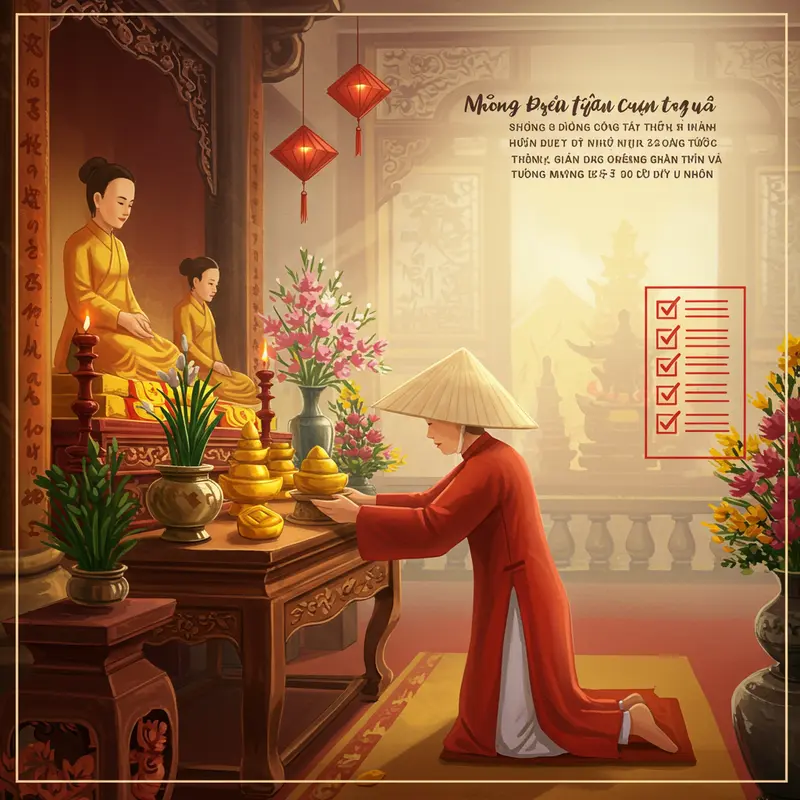 Gia đình quây quần bên bàn thờ truyền thống ngày Tết.