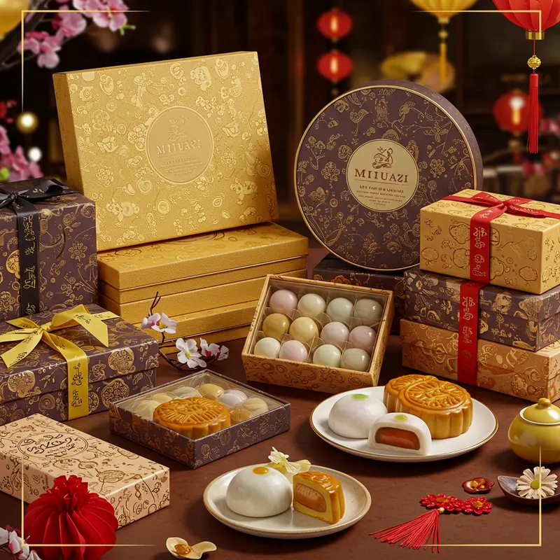 Đĩa bánh Trung Thu mochi nhân đậu đỏ bên lồng đèn, biểu tượng của sự đoàn viên.