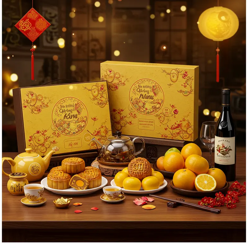 Hộp quà Trung thu cao cấp kết hợp truyền thống và hiện đại.