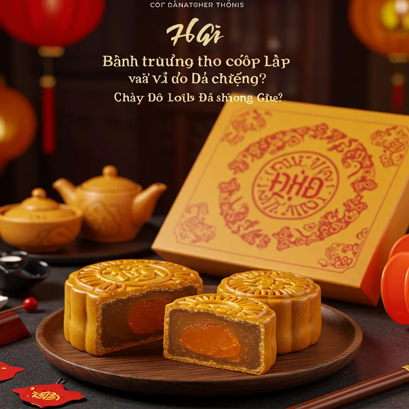 Bánh trung thu cao cấp với lớp vỏ vàng óng và hộp quà sang trọng.