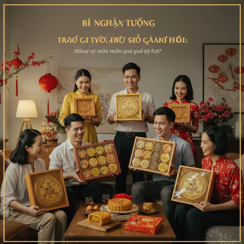 Bánh trung thu cao cấp với lớp vỏ vàng óng và hộp quà sang trọng.