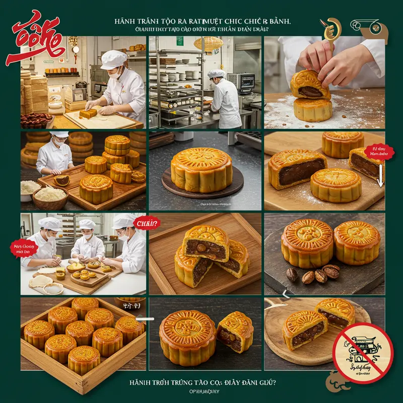 Bánh trung thu cao cấp với lớp vỏ vàng óng và hộp quà sang trọng.