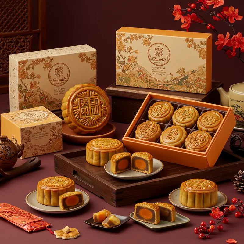 Bánh Trung Thu cao cấp với hộp quà sang trọng và nguyên liệu tự nhiên.