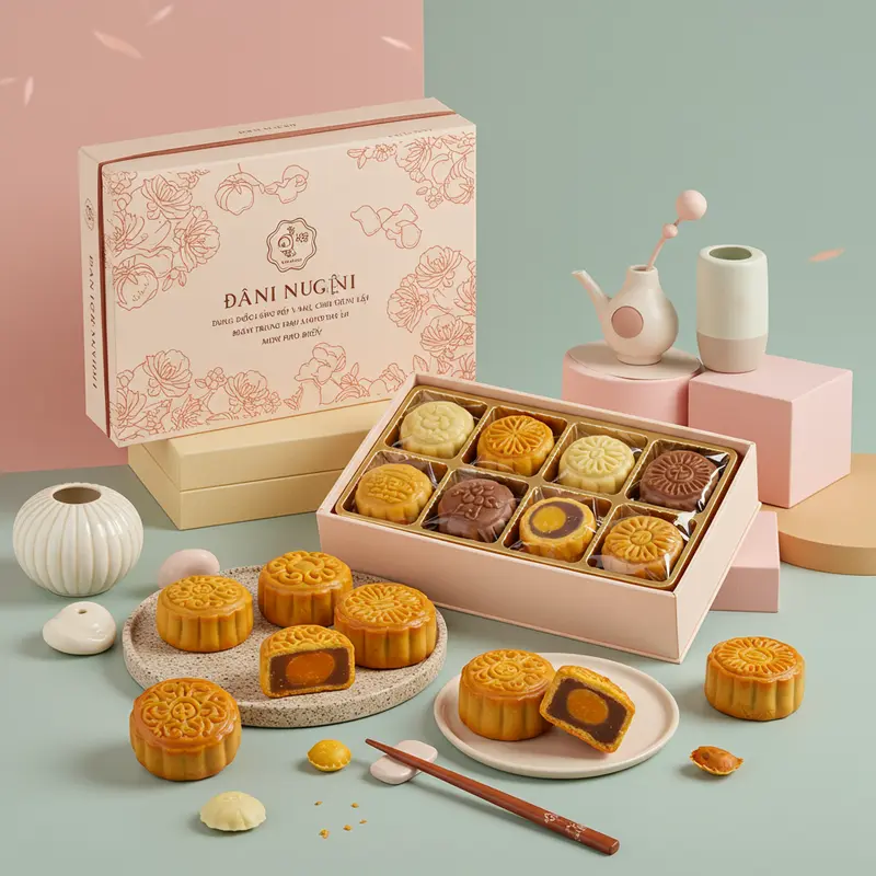Bánh Trung Thu mini đủ kiểu dáng trong hộp quà sang trọng, tạo cảm giác sum vầy.