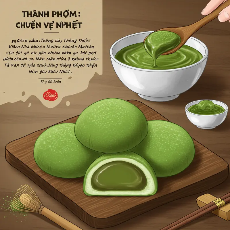 Bột matcha nguyên chất Nhật Bản mịn, tươi – yếu tố tạo nên nhân mochi thơm ngon.