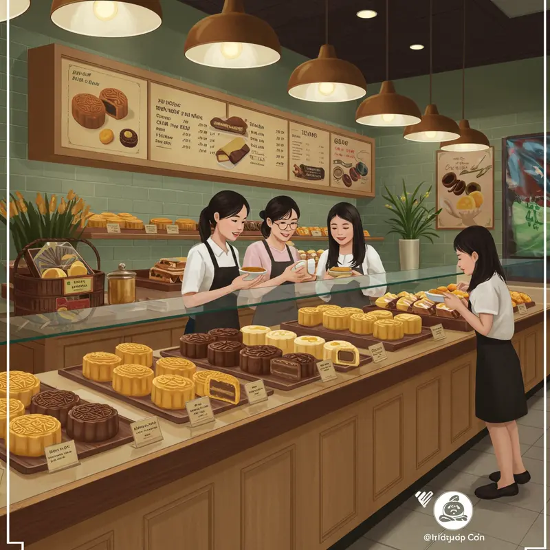 Gia đình truyền thống bên bàn bánh Trung Thu cổ điển