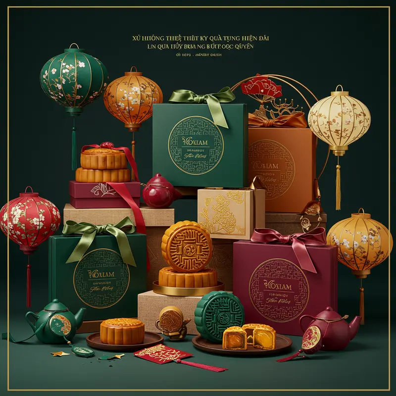 Hộp bánh Trung thu cá nhân hóa với logo vàng, kết nối cảm xúc và thương hiệu.