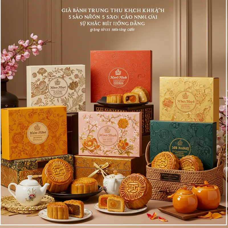 Bánh trung thu cao cấp được trưng bày tinh tế tại khách sạn 5 sao.