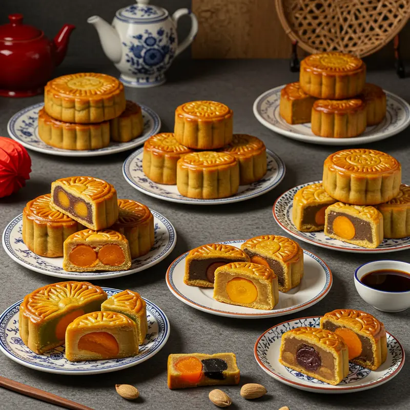 Bánh Trung Thu đa dạng từ các thương hiệu lớn với lớp vỏ và nhân rõ nét.