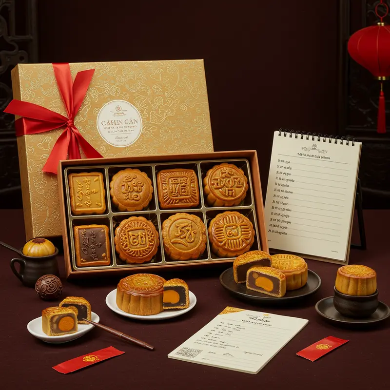 Các loại bánh trung thu với trọng lượng khác nhau được bày trí đẹp mắt.