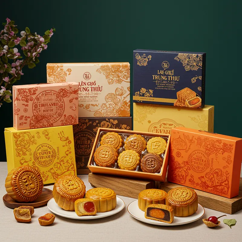 Bánh Trung Thu đa dạng từ các thương hiệu lớn với lớp vỏ và nhân rõ nét.