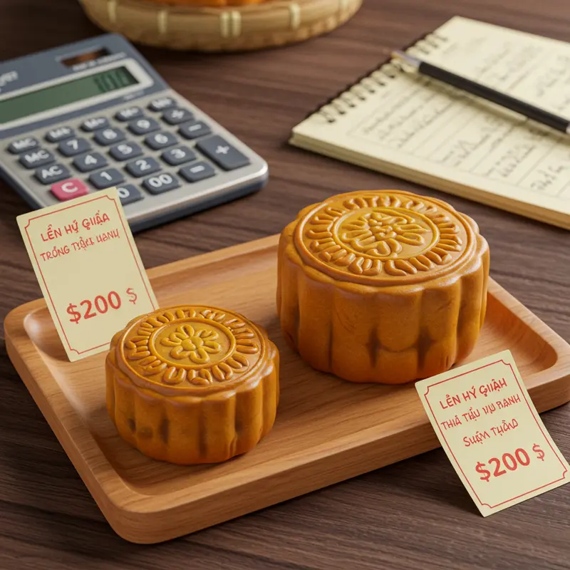 Các loại bánh trung thu với trọng lượng khác nhau được bày trí đẹp mắt.