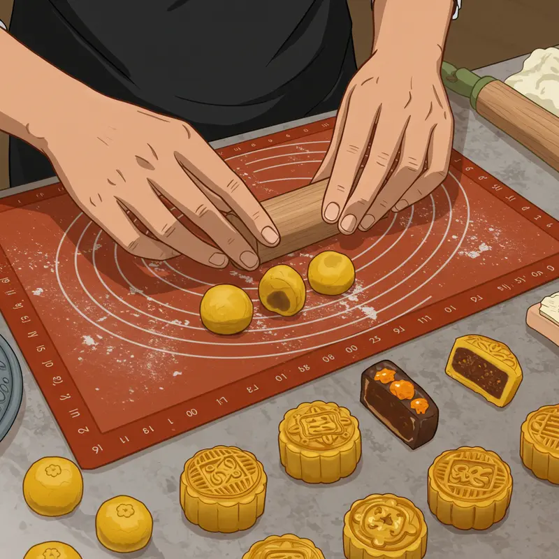 Nguyên liệu làm bánh trung thu mini được chuẩn bị đầy đủ và chính xác.