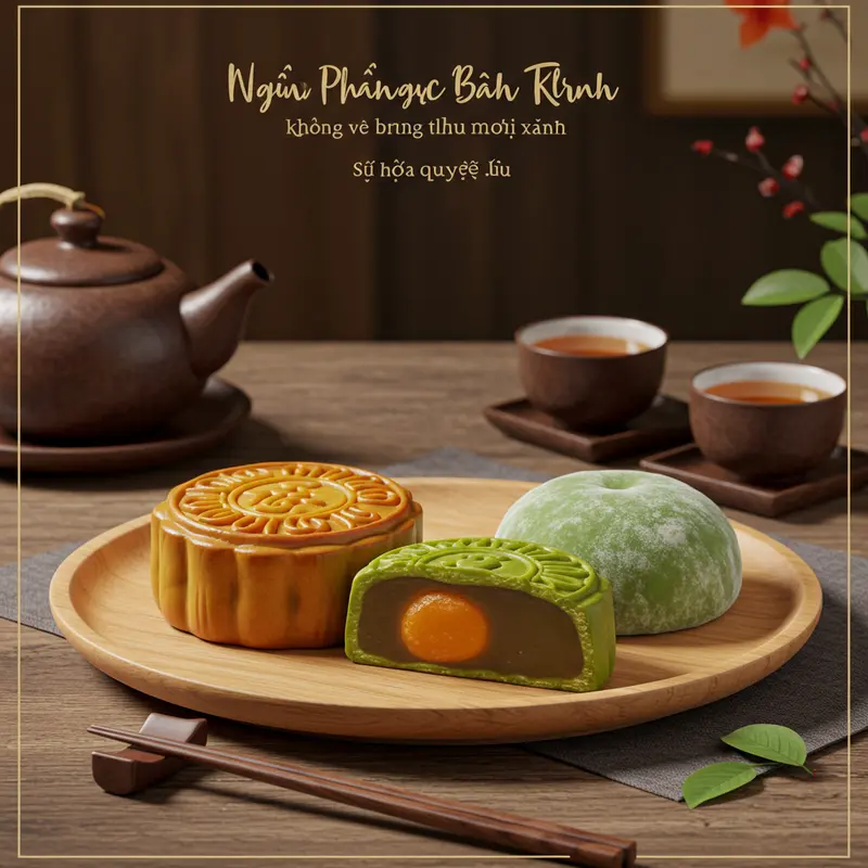 Bánh trung thu truyền thống bên cạnh bánh mochi trà xanh hiện đại.