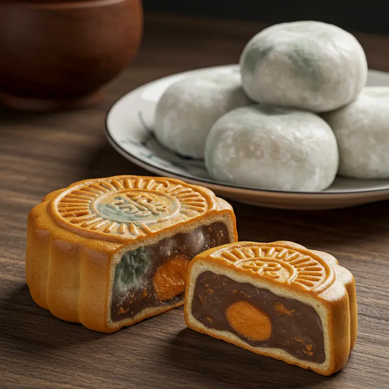 Bánh mochi Trung Thu tươi và các dấu hiệu nhận biết bánh bắt đầu hỏng.